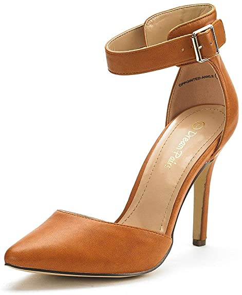 DREAM PAIRS Women's Ankle Strap Brown High Heel