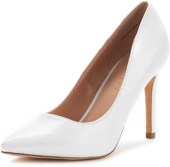 DREAM PAIRS Women's White Heels Pump Shoes