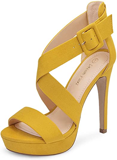 DREAM PAIRS Women's Yellow Party Pump Heel Sandals