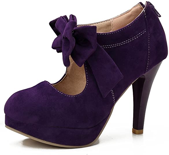 Women's Purple Bowtie Pumps Platform High Heel