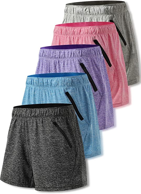 Pack of 5 Women's Running Shorts With Zipper Packets