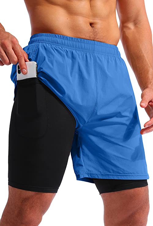 Pudolla Men’s 2-In-1 Running And Workout Shorts Phone Pocket