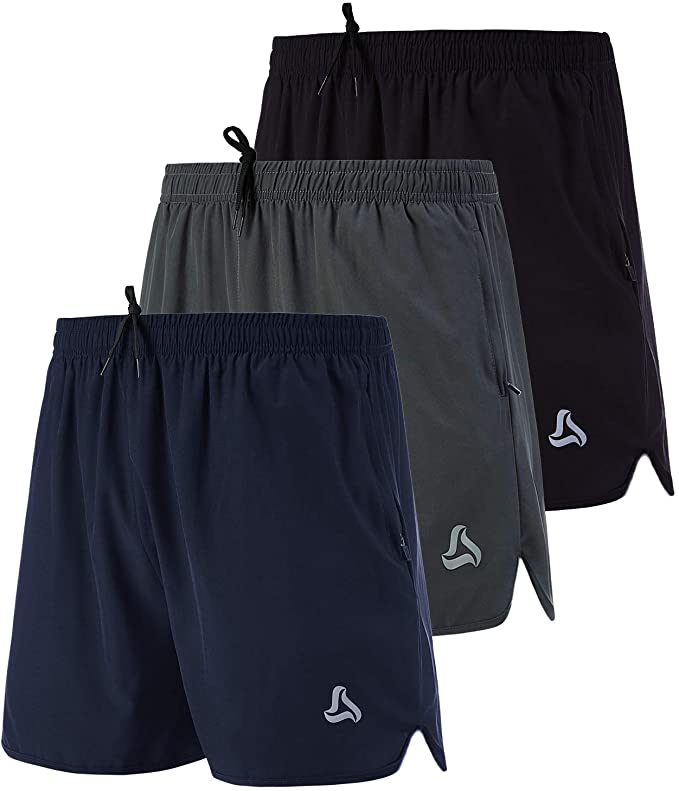SILKWORLD Men's Running Shorts with Zipper Pockets