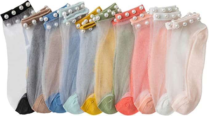 Crystal Tulle Pearl Transparent Socks For Women Summer