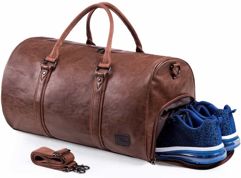 Leather Waterproof Travel Bag with Shoe Pouch