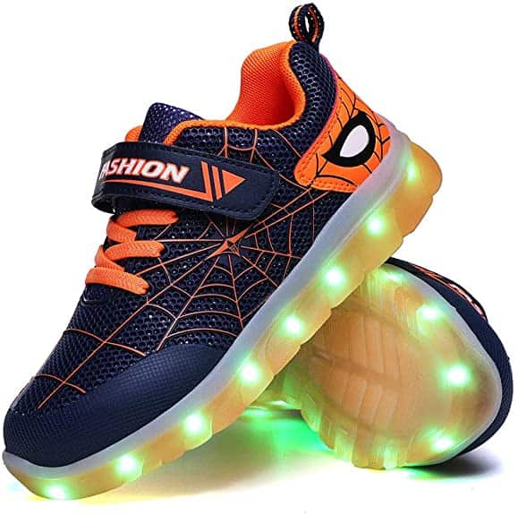 YUNICUS Kids Light Up Led Flash Sneakers with Spider Upper