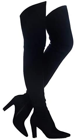 Shoe'N Tale Women Chunky Heel Thigh High Over The Knee Boots