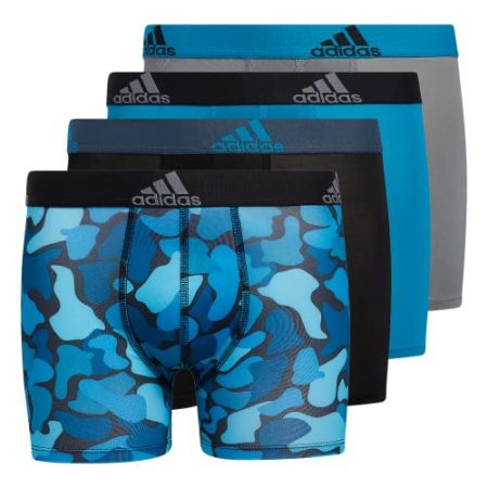 adidas Kids-Boy's Performance Boxer Briefs Underwear (4-Pack), Grey/Black/Nomad Camo Aqua, Large
