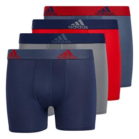 adidas Kids-Boy's Performance Boxer Briefs Underwear (4-Pack), Tech Indigo Blue/Grey/Vivid Red, Large