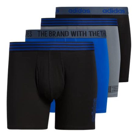 adidas Men's Core Stretch Cotton Boxer Brief Underwear (4-Pack), Black/Collegiate Royal Blue/Onix Grey, Medium