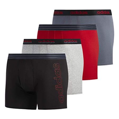 adidas Men's Core Stretch Cotton Boxer Brief Underwear (4-Pack), Black/Power Red/Onix/Dark Heather Grey, Small