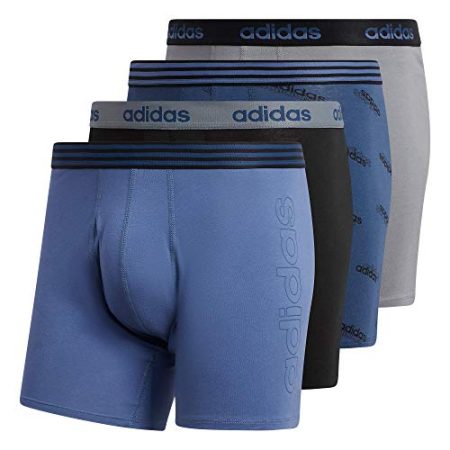 adidas Men's Core Stretch Cotton Boxer Brief Underwear (4-Pack), Night Marine Blue/Crew Blue/Black, Medium
