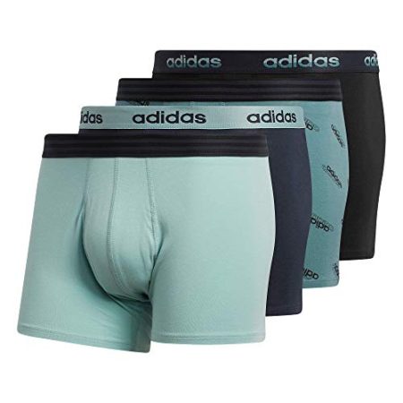adidas Men's Core Stretch Cotton Trunk Underwear (4-Pack), Hazy Emerald Green/Hazy Green/Black, Large