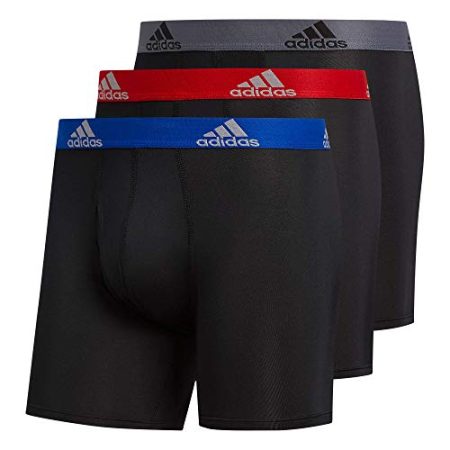 adidas Men's Performance Boxer Brief Underwear (3-Pack), Black/Collegiate Royal Blue/Scarlet Red, Large