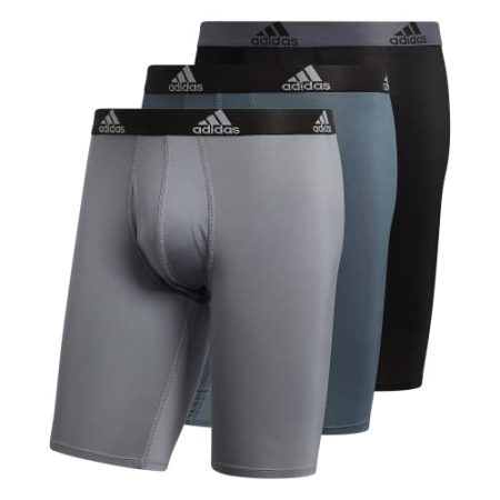 adidas Men's Performance Long Boxer Brief Underwear (3-Pack), Onix Grey/Black/Grey, X-Large