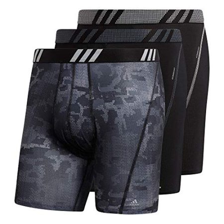 adidas Men's Sport Performance Mesh Boxer Brief Underwear (3-Pack), Conscript Black/Black/Clear Onix Grey, Large