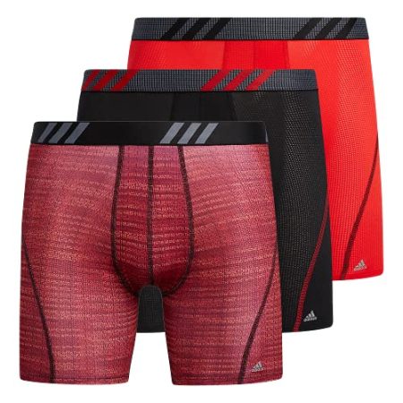 adidas Men's Sport Performance Mesh Boxer Brief Underwear (3-Pack), Illum Vivid Red/Black/Vivid Red, Small