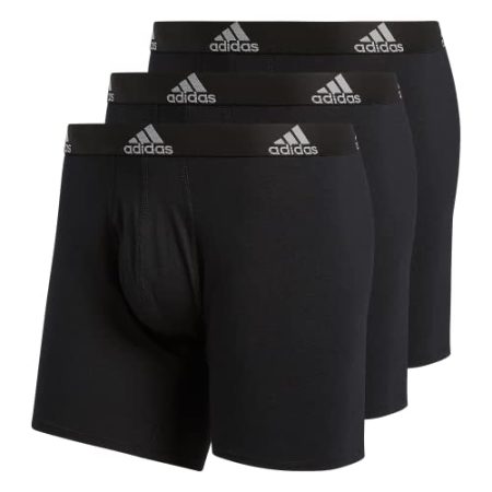 adidas Men's Stretch Cotton Boxer Brief Underwear (3-Pack), Black/Light Onix Grey, Medium
