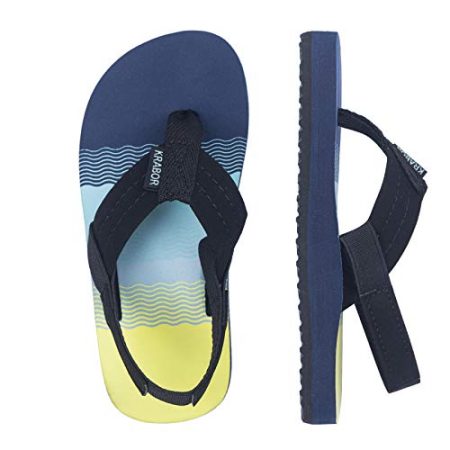 FITORY Kids Flip Flops Boys Sandals Slides with Back Strap for Beach Black Aqua Green Size 13-1