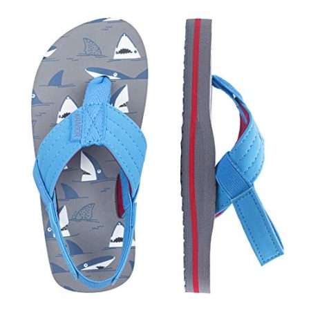 FITORY Kids Flip Flops Boys Sandals Slides with Back Strap for Beach Blue Grey Shark Size 13-1