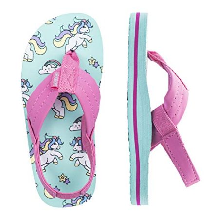 FITORY Kids Flip Flops Girls Sandals Slides with Back Strap for Beach Pink Aqua Green Size 13-1