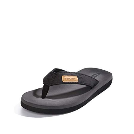 FITORY Men's Flip-Flop Thong Sandals Light Weight Beach Slippers,Black Grey,Size 11M