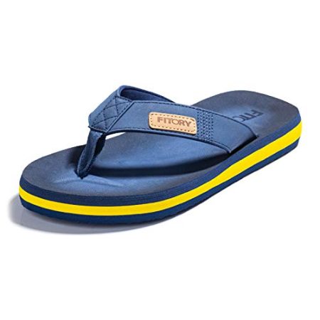 FITORY Men's Flip-Flops, Thongs Sandals Comfort Slippers for Beach Blue/Yellow Size 11