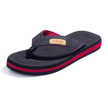 FITORY Men's Flip-Flops, Thongs Sandals Comfort Slippers for Beach Black/Red Size 11