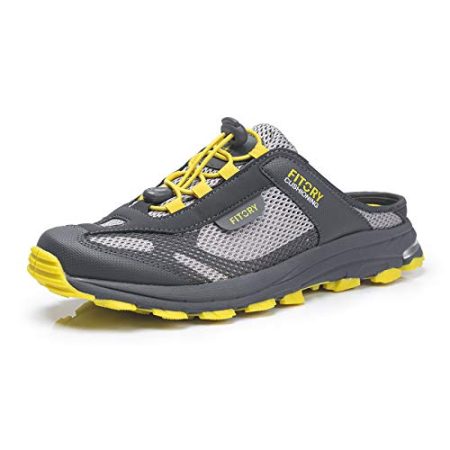 FITORY Men's Women's Slip on Sneakers Sandals, Garden Clogs Casual Slipper Indoor Outdoor Slides Unisex Yellow/Grey