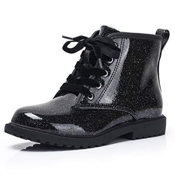 Girls Glitter Ankle Boots, Lace Up Waterproof Combat Shoes With Side Zipper for Toddler Black Gypsophila Size 9