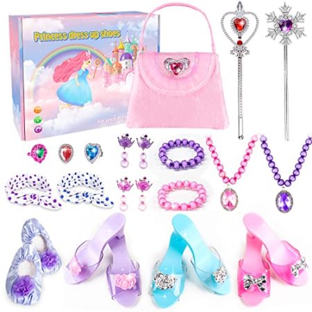 Meland Princess Dress Up Shoes - Princess Toys with My First Purse Toy Set & Jewelry Accessories - Princess Gift for Little Girls Aged 3,4,5,6 Years Old for Birthday Christmas