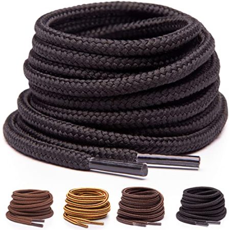 Miscly Round Boot Laces [1 Pair] Heavy Duty and Durable Shoelaces for Boots, Work Boots & Hiking Shoes (45", Black)