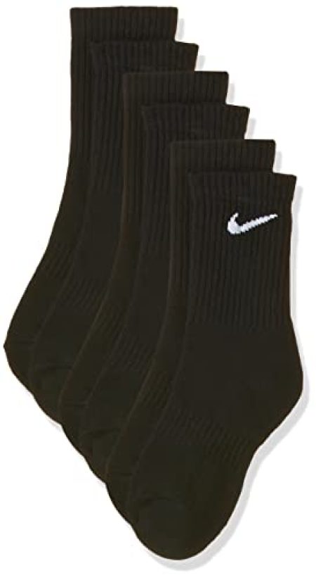 Nike Everyday Cushion Crew Training Socks, Unisex Nike Socks with Sweat-Wicking Technology and Impact Cushioning (3 Pair), Black/White, Medium