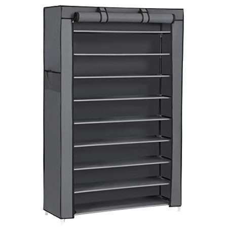 SONGMICS 10-Tier Shoe Rack, 34.6 x 11 x 63 Inches, Holds up to 50 Pairs, Storage Organizer with Dustproof Cover Gray