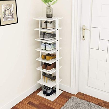 Tangkula 7 Tiers Vertical Shoe Rack, Entryway Slim Wooden Shoes Racks, Skinny Shoe Rack Organizer, Space Saving Shoes Storage Stand for Front Door (White, Single)
