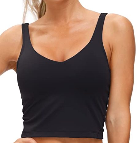 Women’s Longline Sports Bra Wirefree Padded Medium Support Yoga Bras Gym Running Workout Tank Tops (Black, X-Small)
